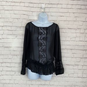 Cache silk sheer black blouse  size medium